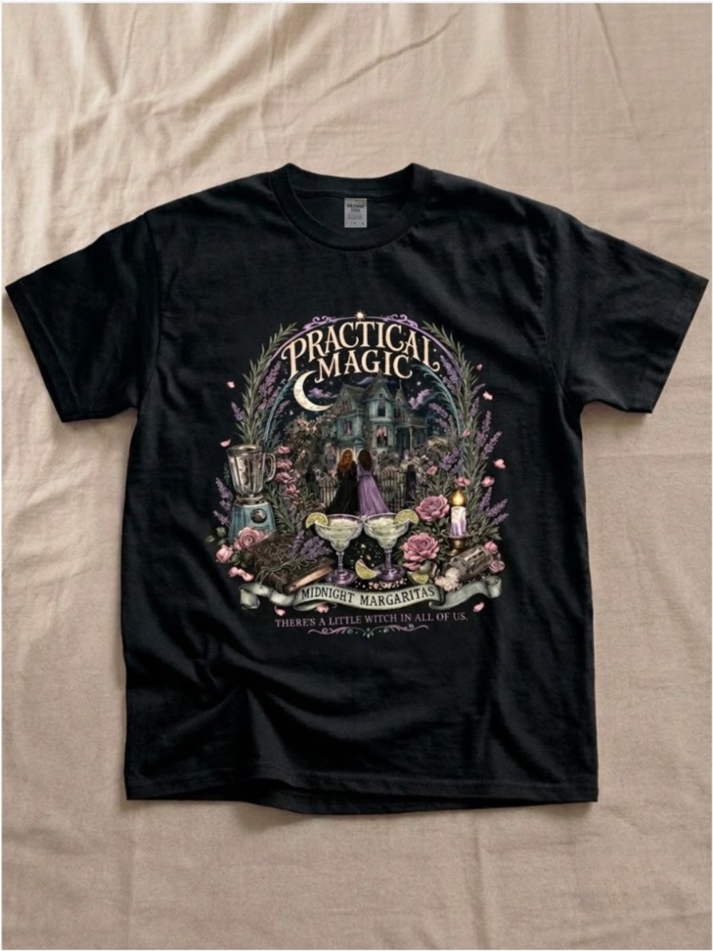 Black Practical Magic 'Midnight Margaritas' Witchy Halloween Graphic Tee